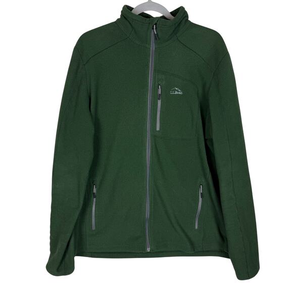 L.L.Bean Sweatshirt Mens Large Green Slightly Fitted Fleece Full Zip Mock Neck - Picture 1 of 10